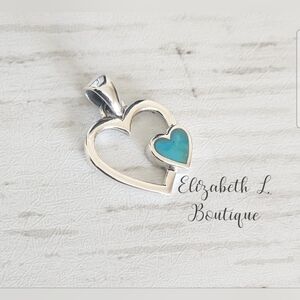 925 Sterling Silver Genuine Turquoise Heart Design Pendant/Charm Boutique New!